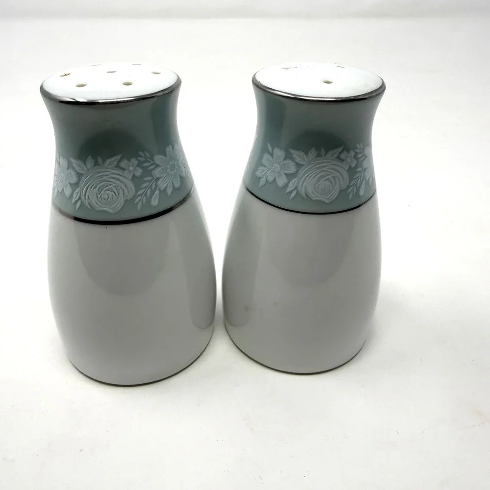 Noritake Japan Lamita Porcelain Salt and Pepper Shakers Floral Blue White Set